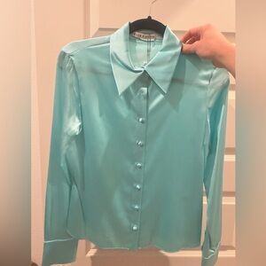 Alice + Olivia Turquoise Button-Down Shirt